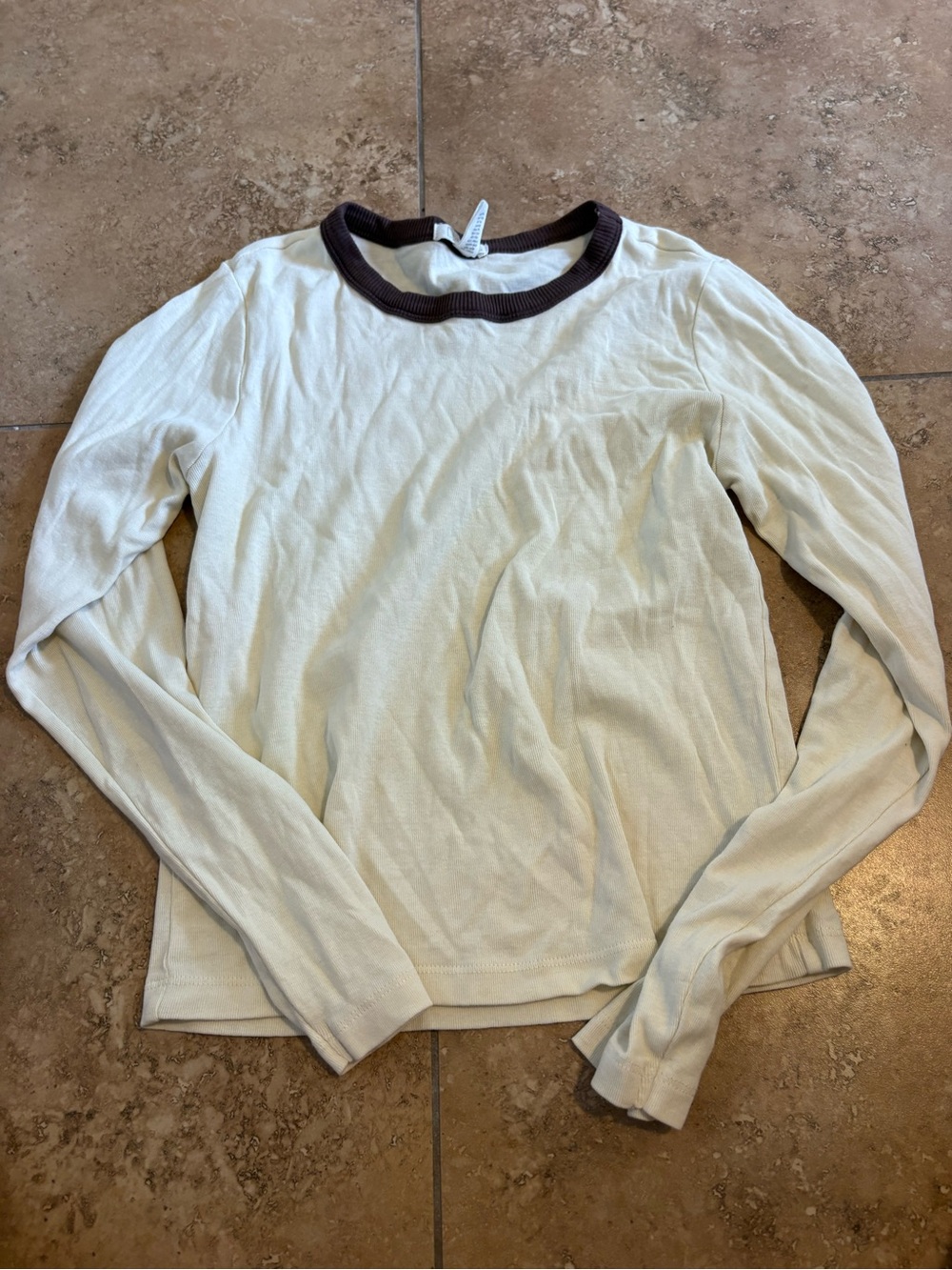 Full Tilt Cream Long Sleeve Tee with Black Ribbed Neck